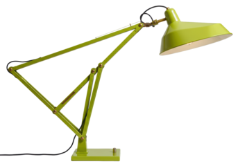 Isolated light emitting from adjustable green task lamp, vintage style lighting fixture