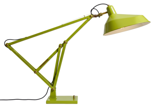 Isolated light emitting from adjustable green task lamp, vintage style lighting fixture