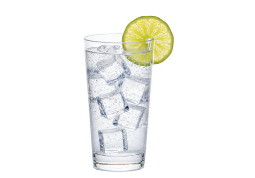 Isolated sparkling water with ice cubes and lime slice, refreshing summer drink, beverage - Powered by Adobe