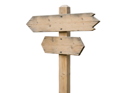 Isolated wooden signpost, direction signs, directional sign, route symbol, road pointer