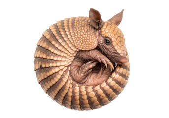 Isolated Three-Banded Armadillo Curled Up, Cute Vulnerable Animal Defending Itself in a Ball