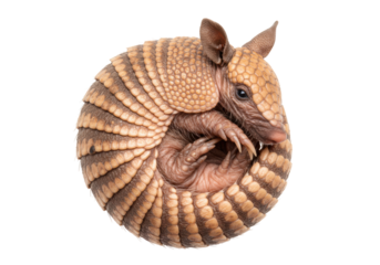 Isolated Three-Banded Armadillo Curled Up, Cute Vulnerable Animal Defending Itself in a Ball