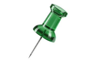 Isolated Green Pushpin or Thumb Tack with Needle on Clean Backdrop for Presentations