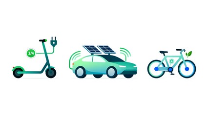 Eco-Friendly Electric Transportation Icon Set Vector