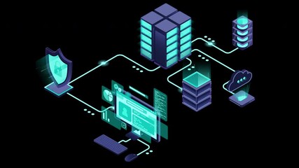 VPN protection with a shield animation. Virtual private network security technology concept. Cyber security. Isometric technology. Transparent background with alpha channel - Powered by Adobe