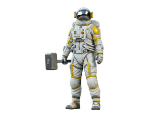 Isolated Astronaut with Hammer Ready for Space Exploration Mission Science Concept