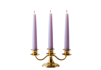 Isolated Decorative Three Candle Candelabra with Lighting Candles, Elegant, Home Decor