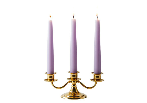 Isolated Decorative Three Candle Candelabra with Lighting Candles, Elegant, Home Decor