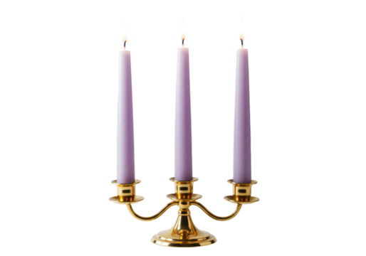 Isolated Decorative Three Candle Candelabra with Lighting Candles, Elegant, Home Decor