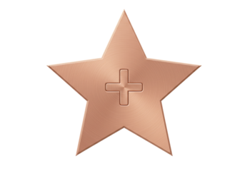 Isolated metallic copper star with plus sign adds elegance to design and conveys positivity