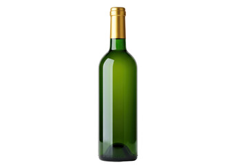 Isolated green wine bottle with gold foil top, full, unbranded, against a plain backdrop