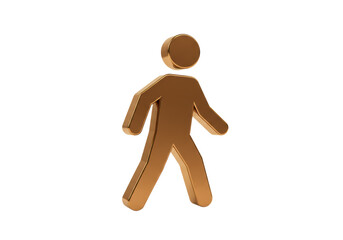 Isolated 3D bronze icon illustration of a walking man human figure in motion person