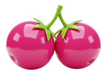 Isolated pair of stylized tomatoes with green stems and sepals, simple render style