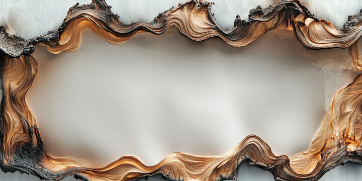 frame on a white background with specially burnt paper