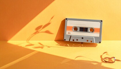 Fototapeta premium Retro cassette sensibility staying above the sunburst 