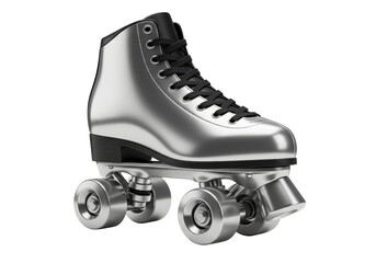 Isolated Quad roller skate in silver with black laces and black stoppers for sport outdoors