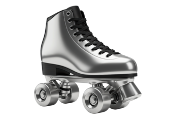 Isolated Quad roller skate in silver with black laces and black stoppers for sport outdoors