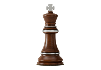 Isolated dark wood chess king piece for strategy games and tabletop entertainment fun