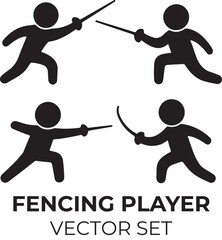 Minimalist Fencing Player Silhouettes – Sword, Lunge, Parry – Black and White Vector Set