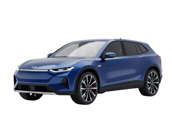 Naklejka premium Isolated blue crossover utility vehicle concept for zero emission green transportation future