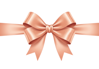 Isolated peach bow with ribbon for present decoration or gift wrap concept design
