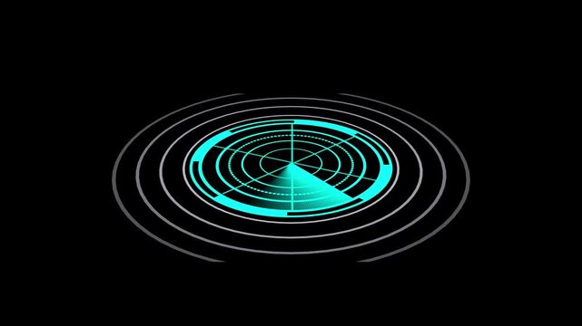 Futuristic radar hud animation. Teal cyan blue rotating scan technology interface sci fi digital circle blip signal detection tracking system modern clean design seamless loop 4 k high resolution.
