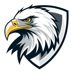 Fototapeta premium Illustrated eagle head with yellow beak and eye inside a shield on a black background design graphic created with generated ai