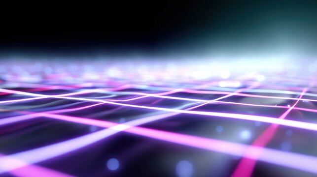 futuristic digital grid background with glowing neon lines and holographic effects - Powered by Adobe