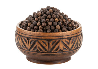 Isolated bowl with black peppercorns for culinary use, traditional seasoning spice