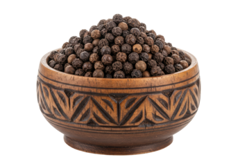 Isolated bowl with black peppercorns for culinary use, traditional seasoning spice