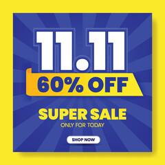 Obraz premium Minimalist 11.11 Singles Day Black Friday Web Banner Template, Square Flyer Social Media Post, Retail Discount Advertisement, Special Offer Background for Deals and Product Sale Promotion