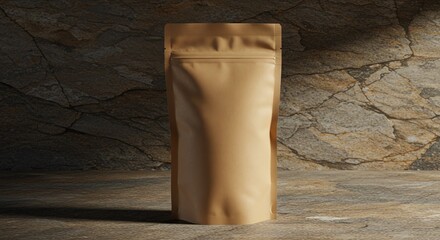 Kraft cereal pouch mockup with cinematic stone backdrop