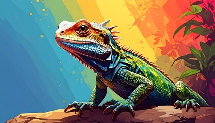 Fototapeta premium Vibrant Lizard in a Colorful Jungle Setting