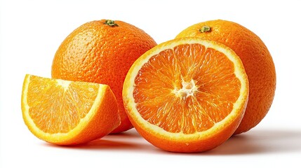 Fototapeta premium Orange isolated. Half and slice on a white background. Orange collection.