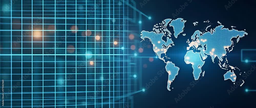 Poster exploring the symbiotic relationship between globalization and technology: how digital innovation an