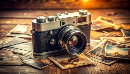A film camera resting on scattered memories