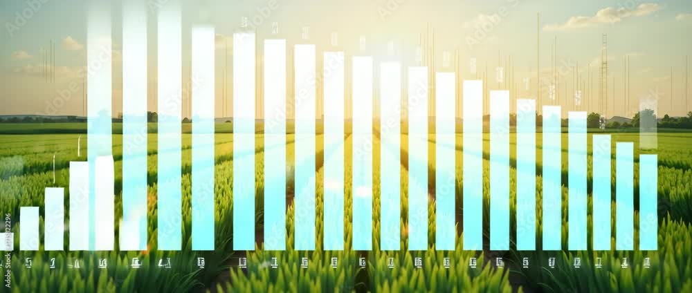 Poster photo realistic top view of a field with yield data overlay - precision yield management concept for