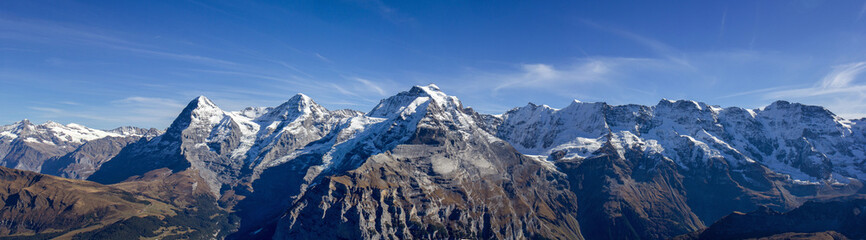 The famous three peaks and its extension: Eiger, Mönch und Jungfrau, and Gletscherhorn, Ebnifluh,...