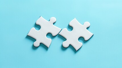 Obraz premium Two puzzle pieces on a blue background, creates a playful and attractive visual concept.