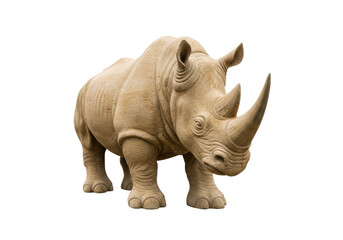 Obraz premium Isolated rhinoceros figure featuring textured surface and horn, standing on a surface