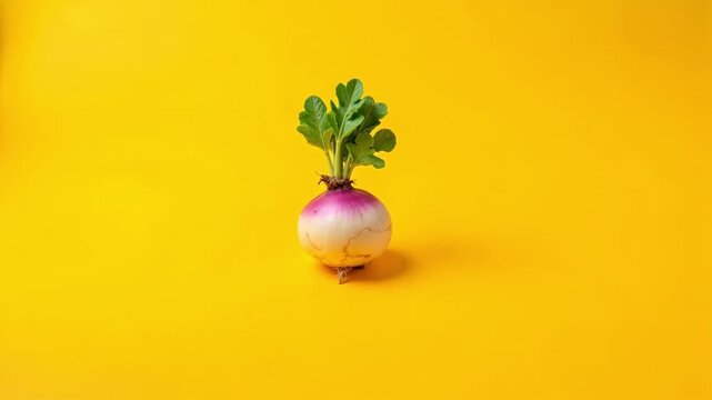 Vibrant turnip reveals itself against a vivid backdrop in stunning 4K resolution, perfect for food blogs, cooking tutorials, and health-focused content