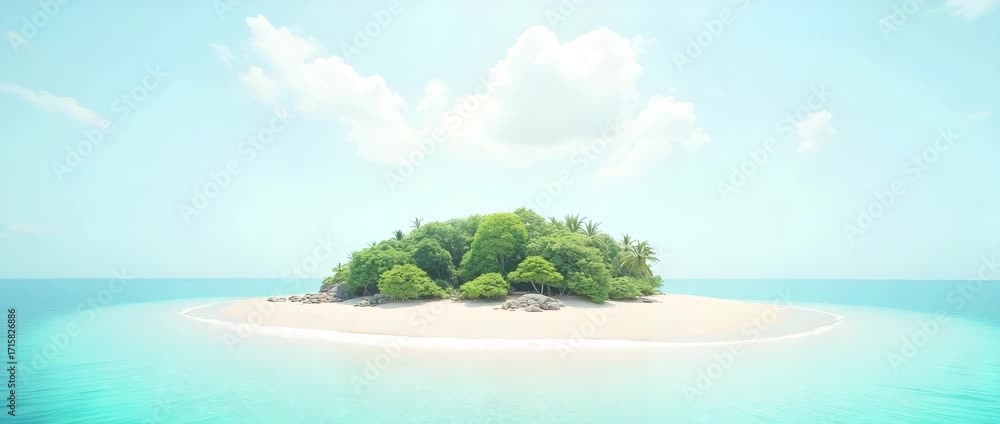 Poster photo realistic as island and seashore concept as a half tone island with a pristine seashore set ag