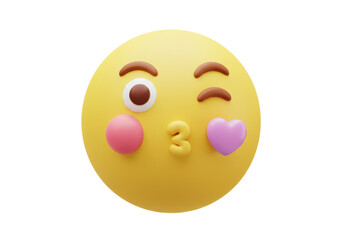 Fototapeta premium Isolated Emoji face blowing a kiss with a pink cheek and winking, perfect for expressing love