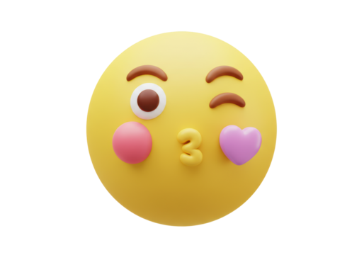 Isolated Emoji face blowing a kiss with a pink cheek and winking, perfect for expressing love