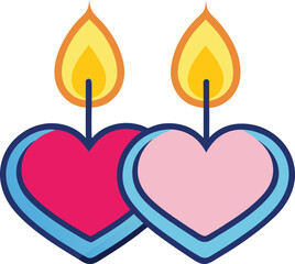 Two romantic heart shaped candles glowing warmly side by side