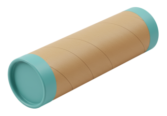 Isolated craft tube with light-blue end caps, recyclable container for secure storage