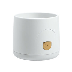 White, rounded, cylindrical container with a gold accent