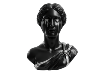 Isolated Bust of a Woman Crying, Monochrome Goddess Figure with Tears on Her Face