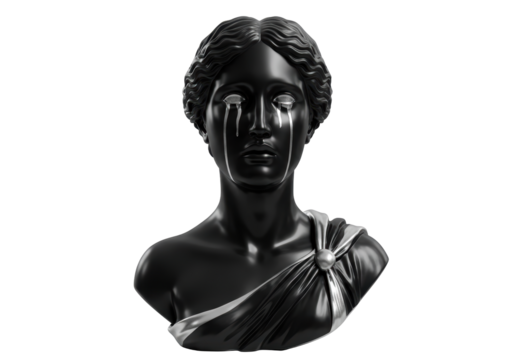 Isolated Bust of a Woman Crying, Monochrome Goddess Figure with Tears on Her Face