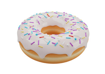 Isolated donut with pink frosting and colorful sprinkles, a sweet treat, confection, dessert